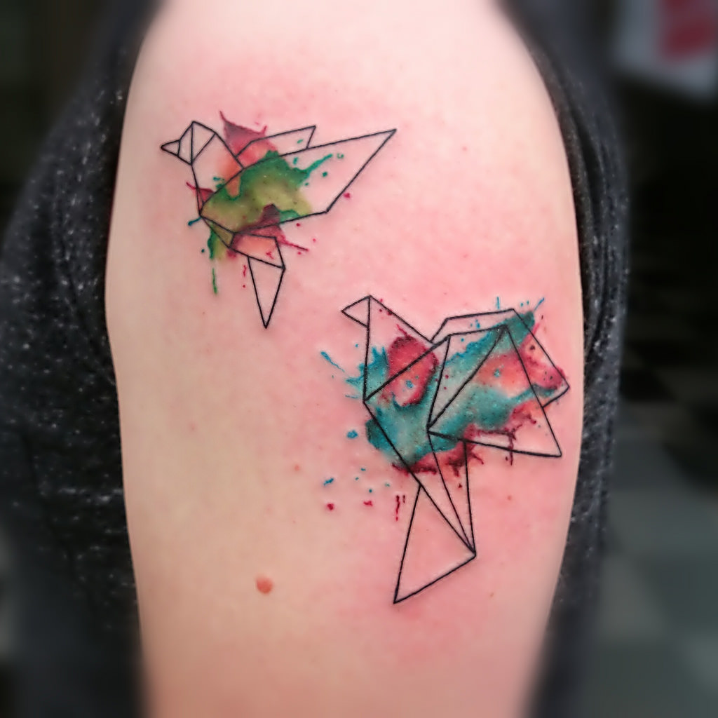 1024x1024 Watercolor Tattoo Origami Bird Vogel