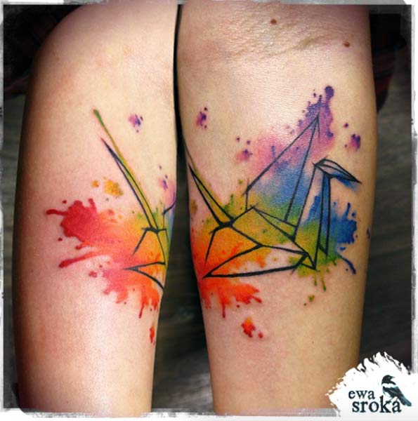 595x600 61 Beautiful Origami Inspired Tattoo Designs