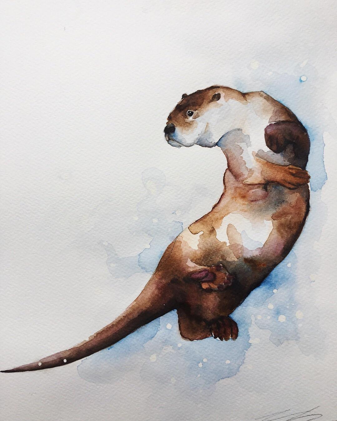 1080x1349 Otter, Watercolour, Art