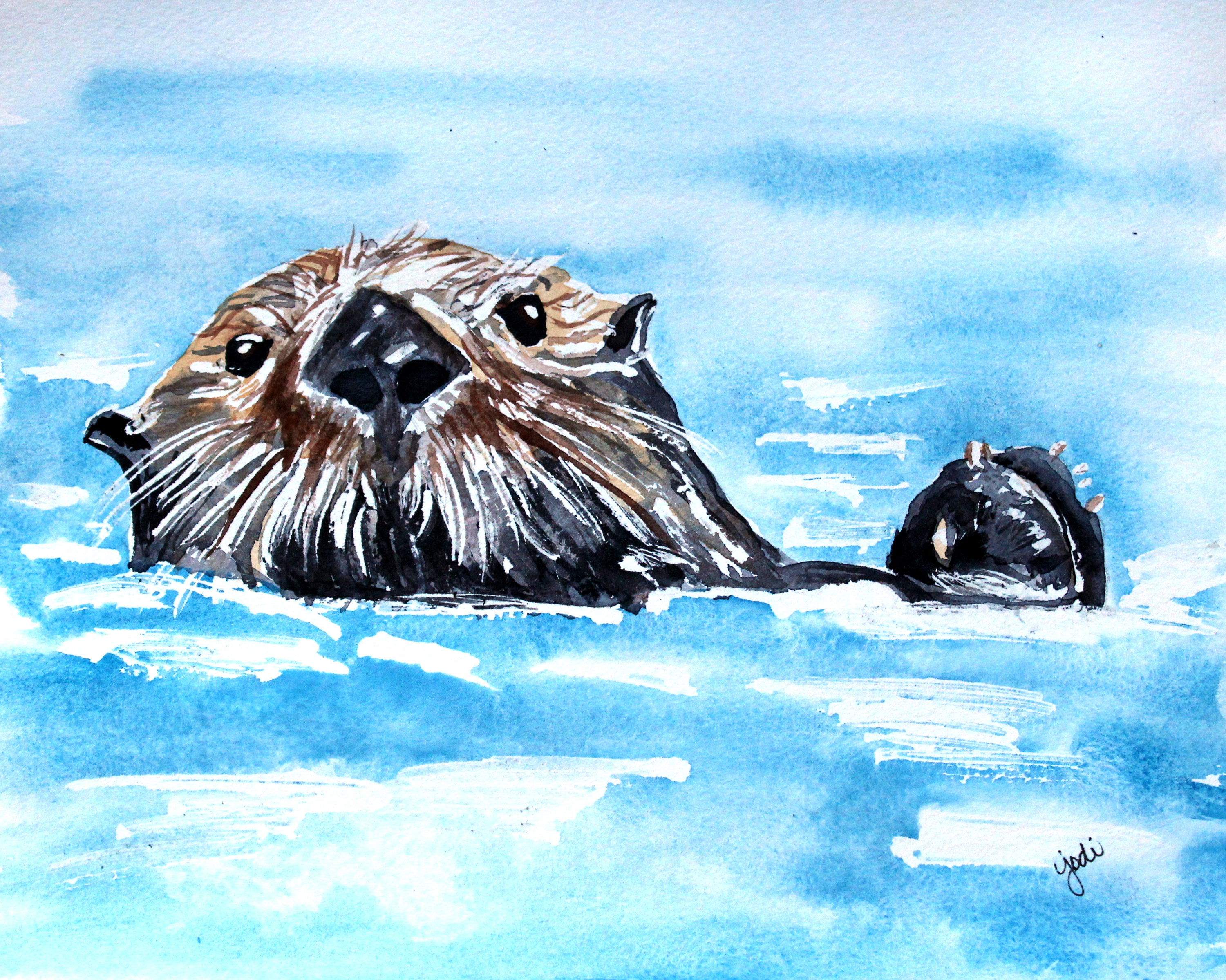 3000x2398 Otter Watercolor Print Of Original Painting Watercolor Otter