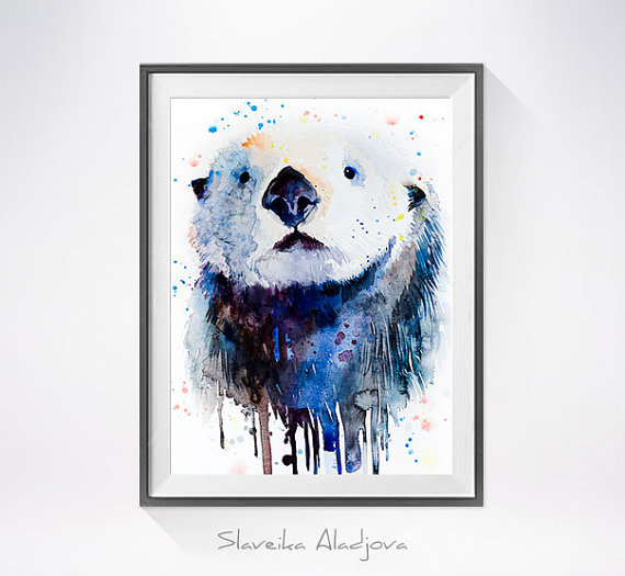 570x525 Sea Otter 2 Watercolor Painting Print