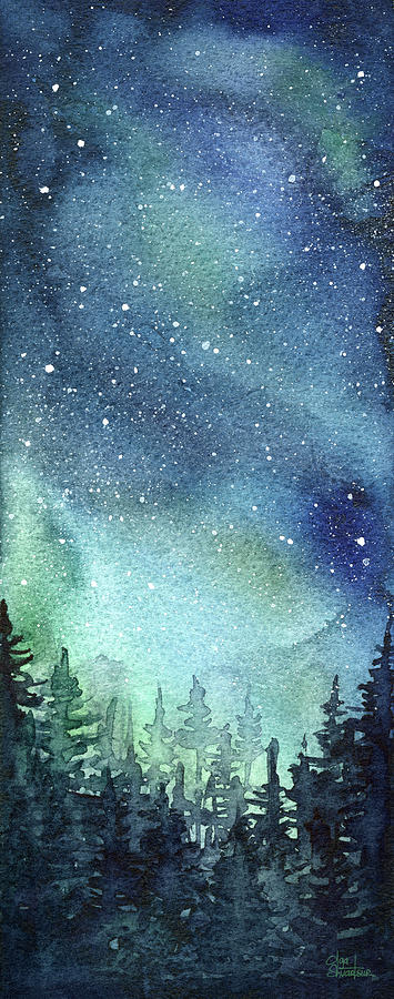 355x900 Galaxy Watercolor Aurora Painting Painting By Olga Shvartsur