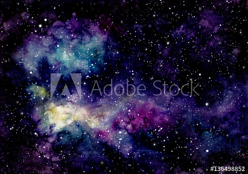 500x351 Watercolor Outer Space, Nebula And Yellow Shine