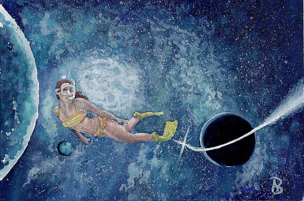 1024x678 Watercolor Female Scuba Diver In Outer Space By Aubrym