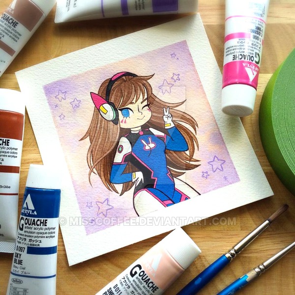 600x600 Nerf This! D.va Overwatch Watercolor Painting By Misscoffee On