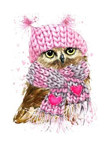 366x488 Cute Owl Watercolor Illustration For Tee Shirt Graphics, Fashion