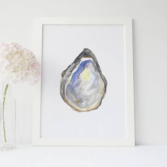 570x570 Watercolor Gulf Oyster Shell Painting Art Poster + Canvas