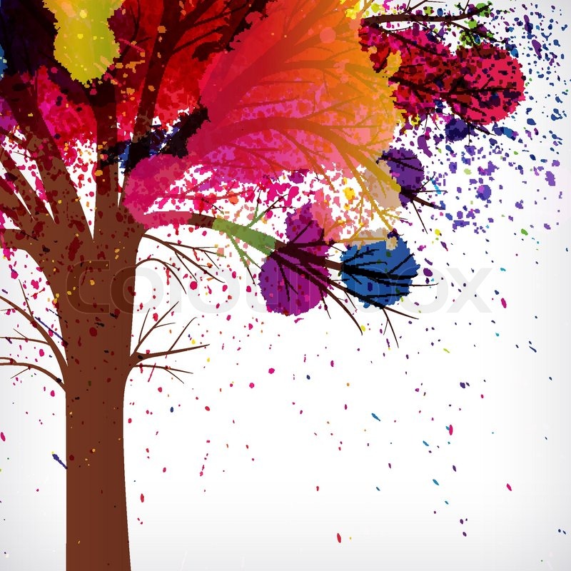 800x800 Abstract Background, Tree With Branches Made Of Watercolor Drops