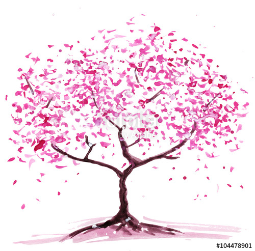 500x493 Abstract Flowering Tree. Watercolor Painting, The Color Pink
