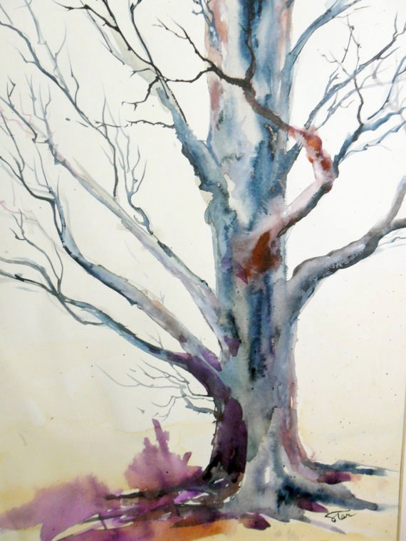 570x760 Bare Tree Original Watercolor On White Background