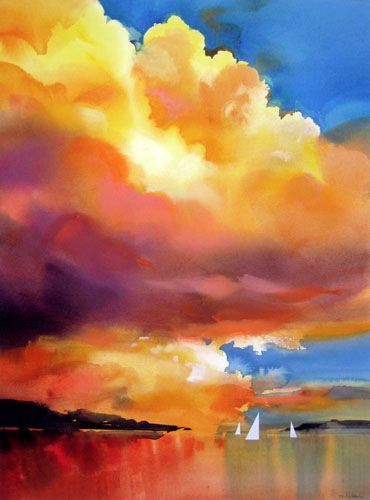 370x500 Sunset Sail Watercolor, Paintings And Cloud