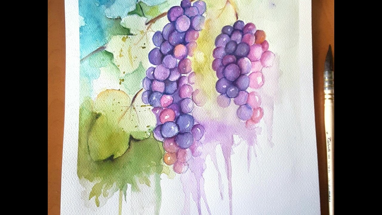 1280x720 Watercolor, Grapes, Work In Progress Video 3...painting Grapes