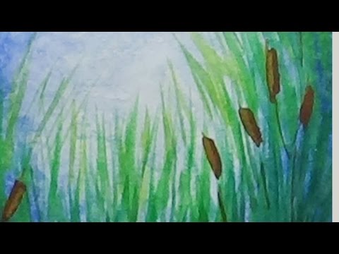 480x360 Cattails And Long Grass Watercolour Painting