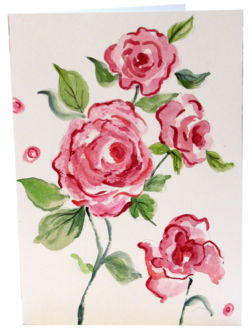 500x657 Hand Painted Rose Watercolor Greeting Cards Pink Roses