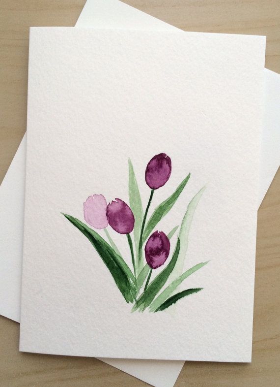 570x786 Hand Painted Greeting Card, 5x7,purple Tulips Blank Card, Original