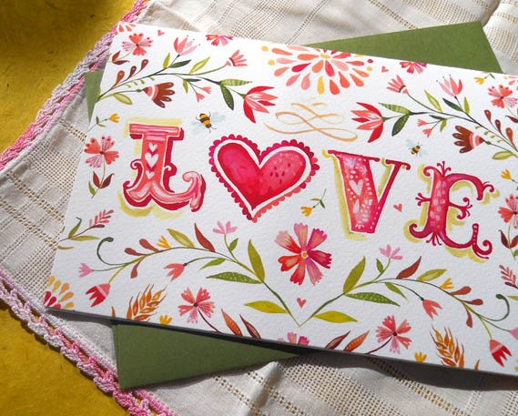 569x457 Colorful Greeting Card Of Original Watercolor Painting In Seven