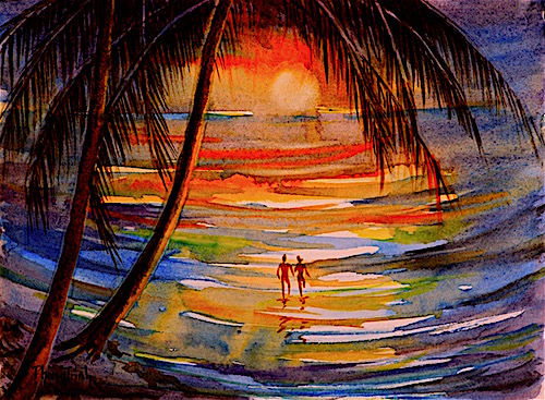 500x367 Phong Trinh Watercolors Night Swim, Watercolour Painting