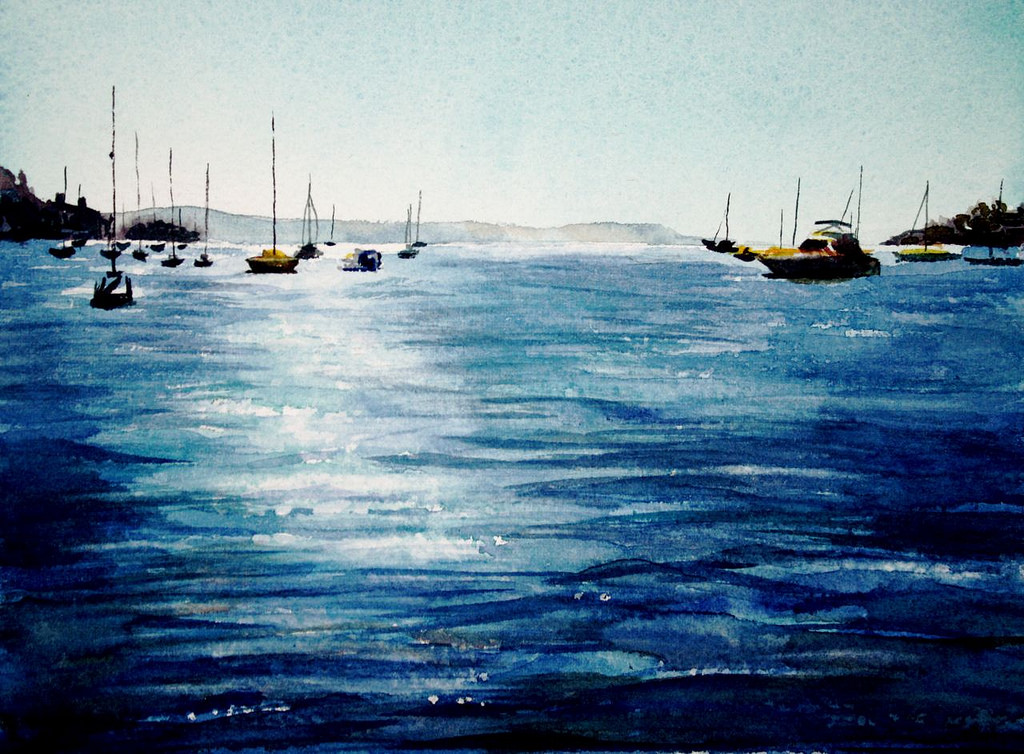 1024x754 Boats On The Water Original Seascape Watercolour Painting