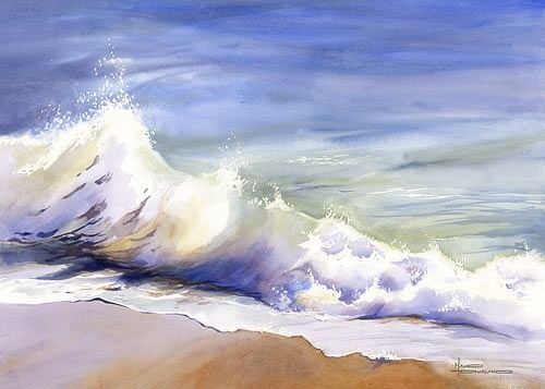 500x357 Ocean Wave Study Watercolor