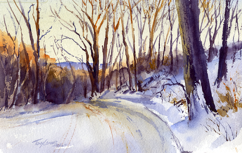 787x498 Snow Original Watercolor Painting Vermont Watercolor