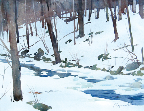 500x386 Watercolor Winter Wonderland Snow Landscapes, Snow Painting