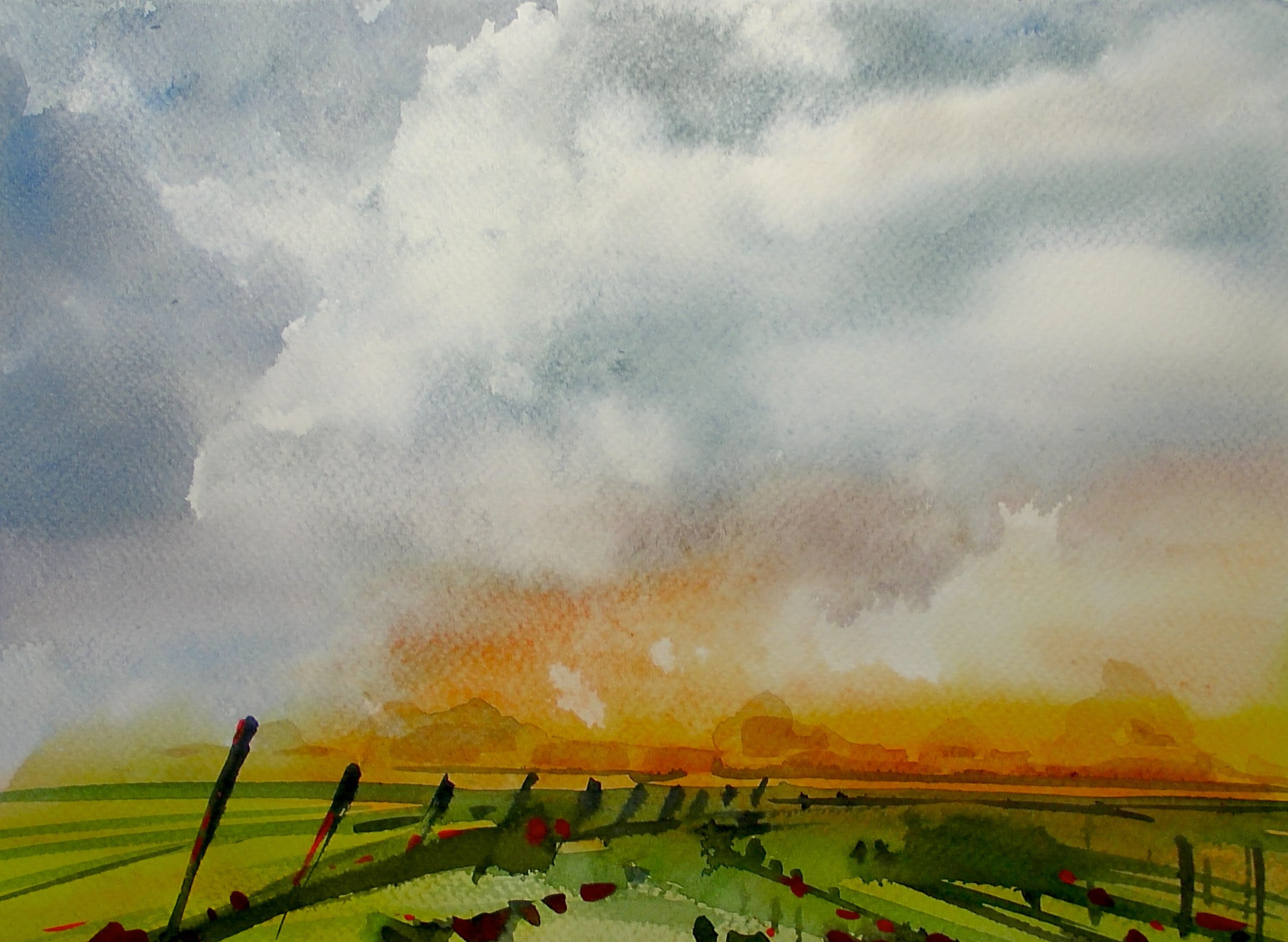 3000x2194 Watercolor Storm Sky Landscape 20x Speed