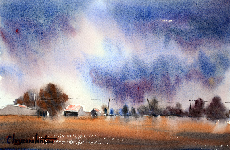 800x522 Shed Under Stormy Skies Watercolor Painting By Chrysovalantou