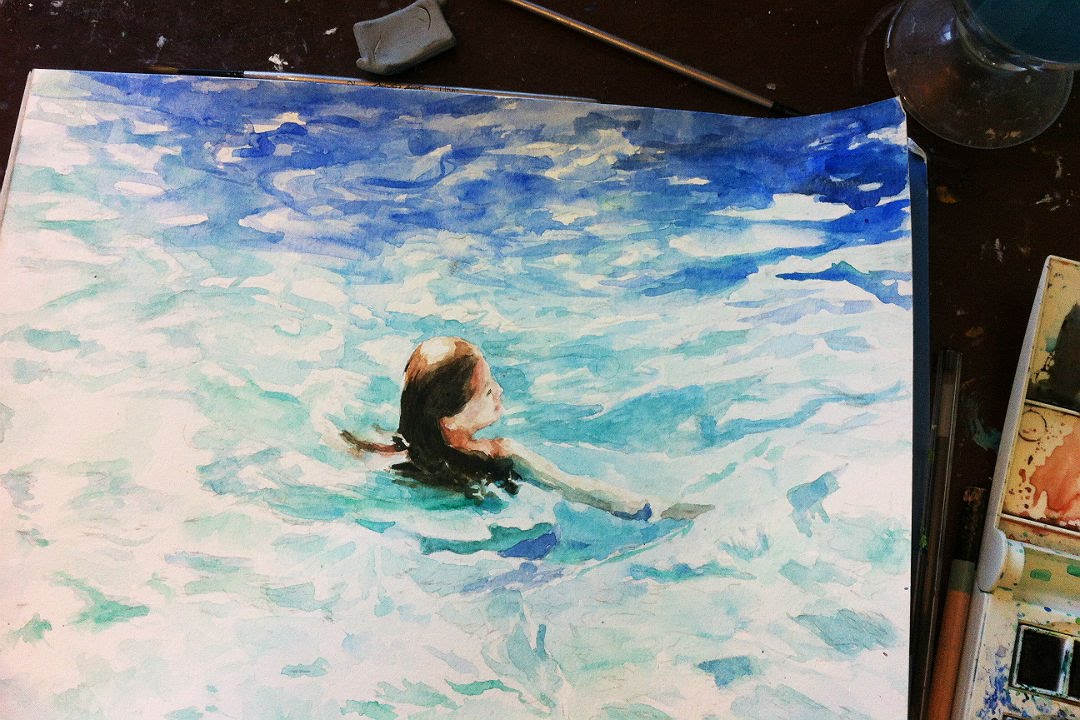 1080x720 Speed Painting Watercolor Swimming Girl
