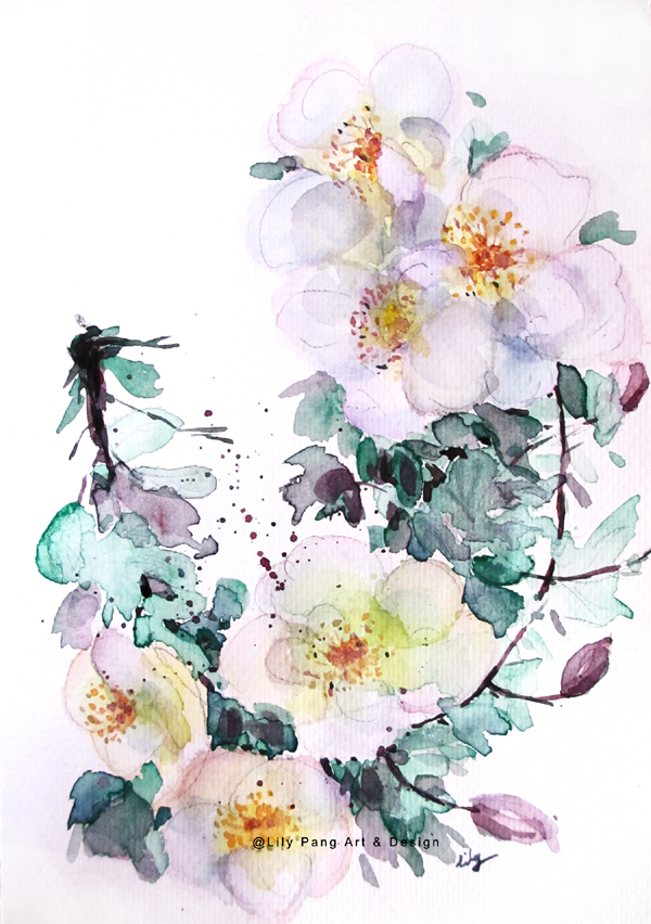 600x852 Lily Pang And Michelle White Flowers Original Watercolor Painting
