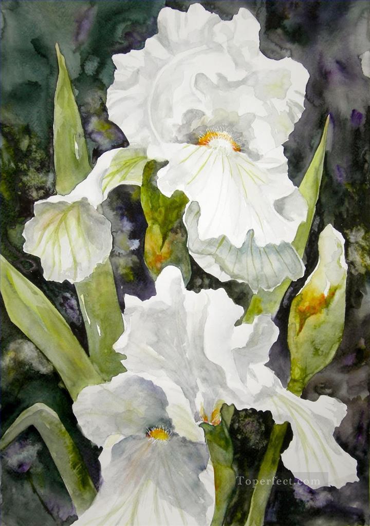 720x1025 White Flower Watercolor Painting In Oil For Sale
