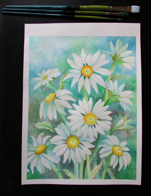 532x690 Painting Daisies Using Negative Watercolor Painting