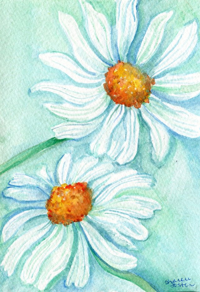 642x940 Original Watercolor Painting Daisy Painting. Minty Home Decor Etsy