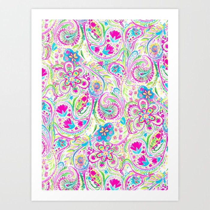 700x700 Paisley Watercolor Brights Art Print By Mjmstudio Society6