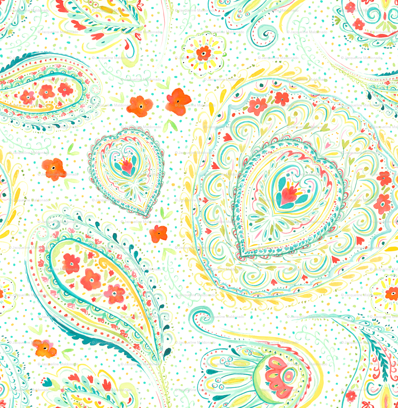 1342x1376 Watercolor Paisley Teal Small Scale Wallpaper