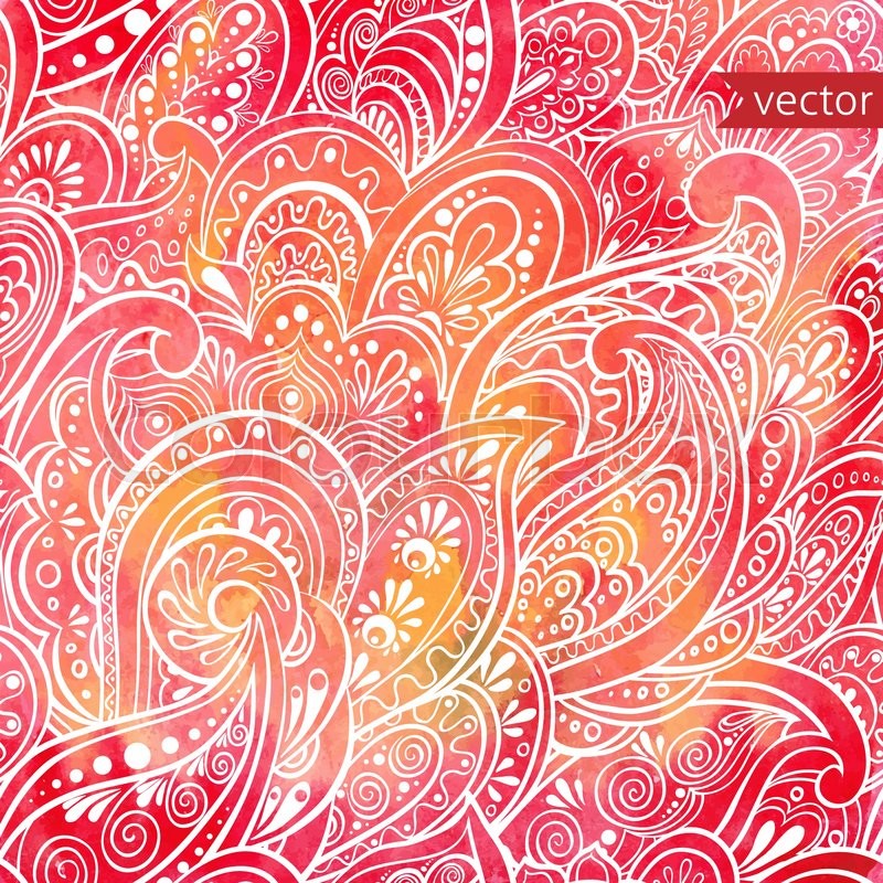 800x800 Watercolor Background With Seamless Paisley Pattern Stock Vector