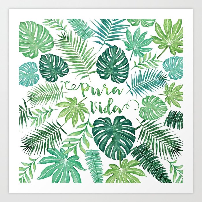 700x700 Tropical Pura Vida Palm Leaves And Monstera Watercolor Art Print