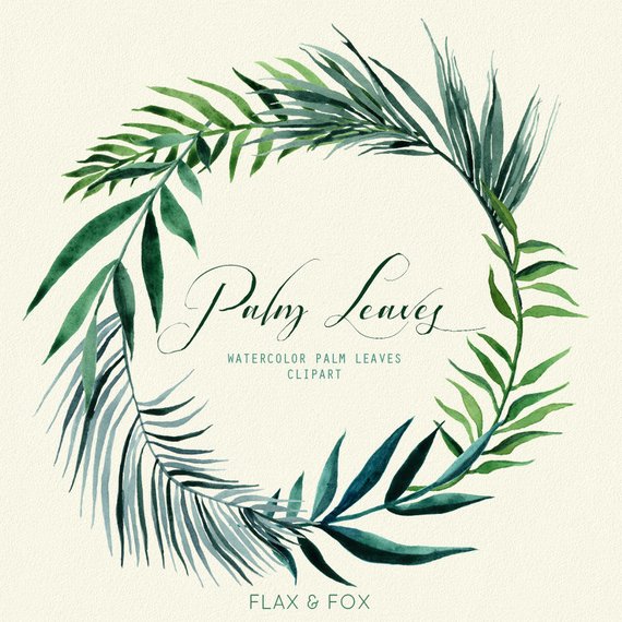 570x570 Palm Leaves Watercolor Elements Hand Painted Clipart Floral Etsy