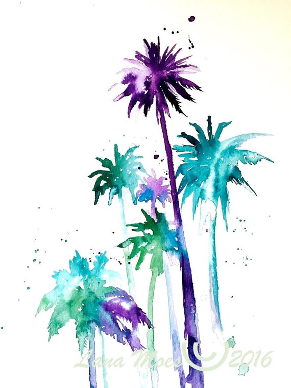 570x760 Tropical Palm Trees Watercolors Painting Travel Illustration Etsy