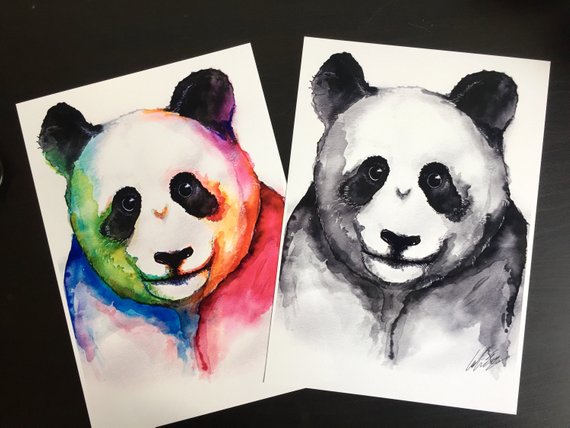 570x428 Panda Watercolour Painting Etsy