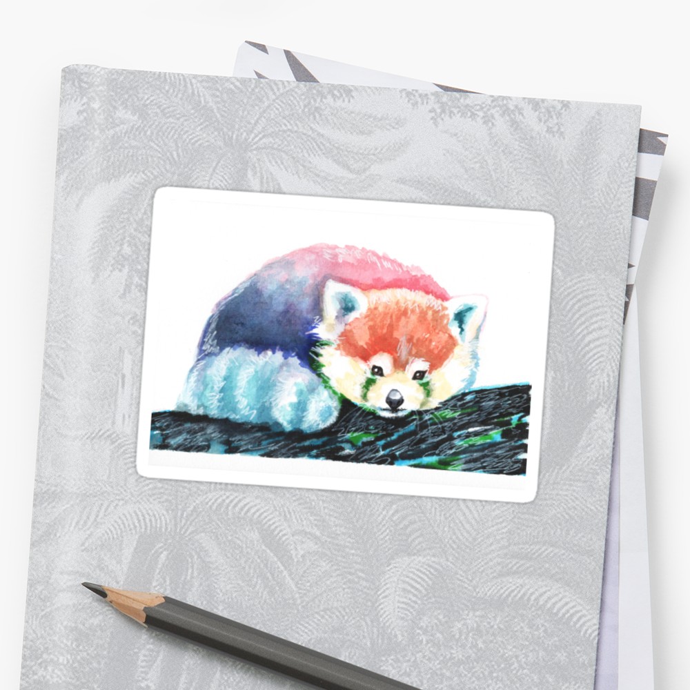 1000x1000 Rainbow Red Panda, Watercolor Painting Stickers By