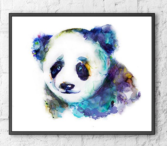 570x499 Blue Art Watercolor Painting Panda Watercolor Animal Print Etsy