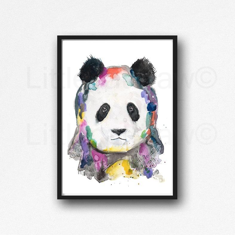 787x787 Buy Rainbow Panda Portrait Watercolor Painting Print Watercolour