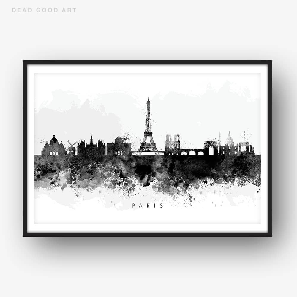 1000x1000 Paris Skyline, Black Amp White Watercolor Print Dead Good Art