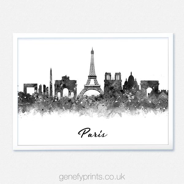 600x600 Paris Skyline Black And White Watercolor Print