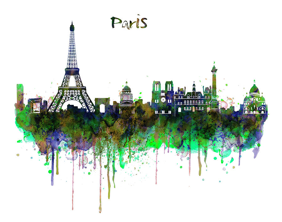 900x707 Paris Skyline Watercolor Painting By Marian Voicu