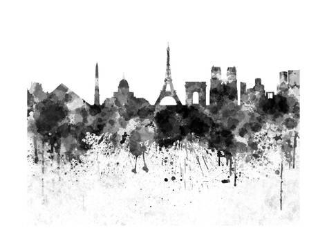 473x355 Paris Skyline In Black Watercolor Poster By Paulrommer