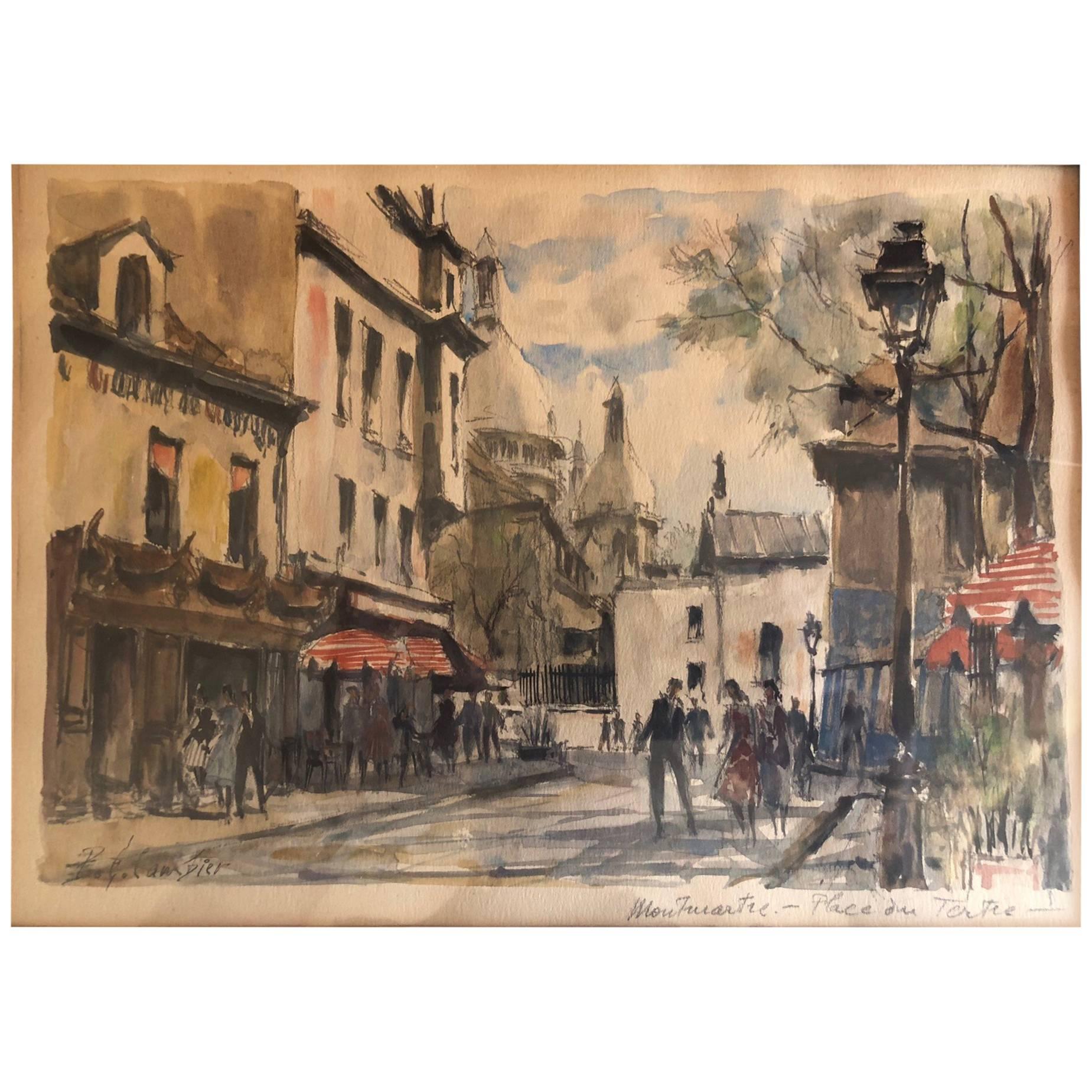 1849x1849 Paris Street Scene Watercolor By Pierre Eugene Cambier For Sale