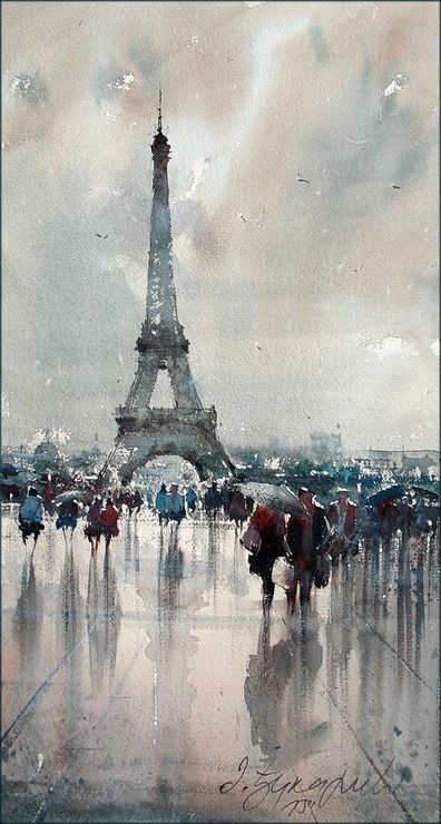 396x740 Paris Watercolor Painting By Dusan Djukaric