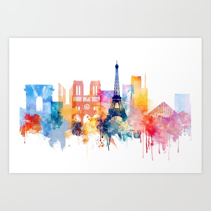 700x700 Paris Watercolor Skyline Art Print By Dimdom Society6
