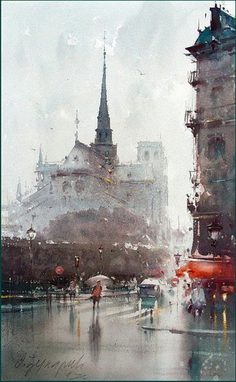 465x750 Notre Dame, Paris, Watercolor On Paper, Djukaric Dusan Art For